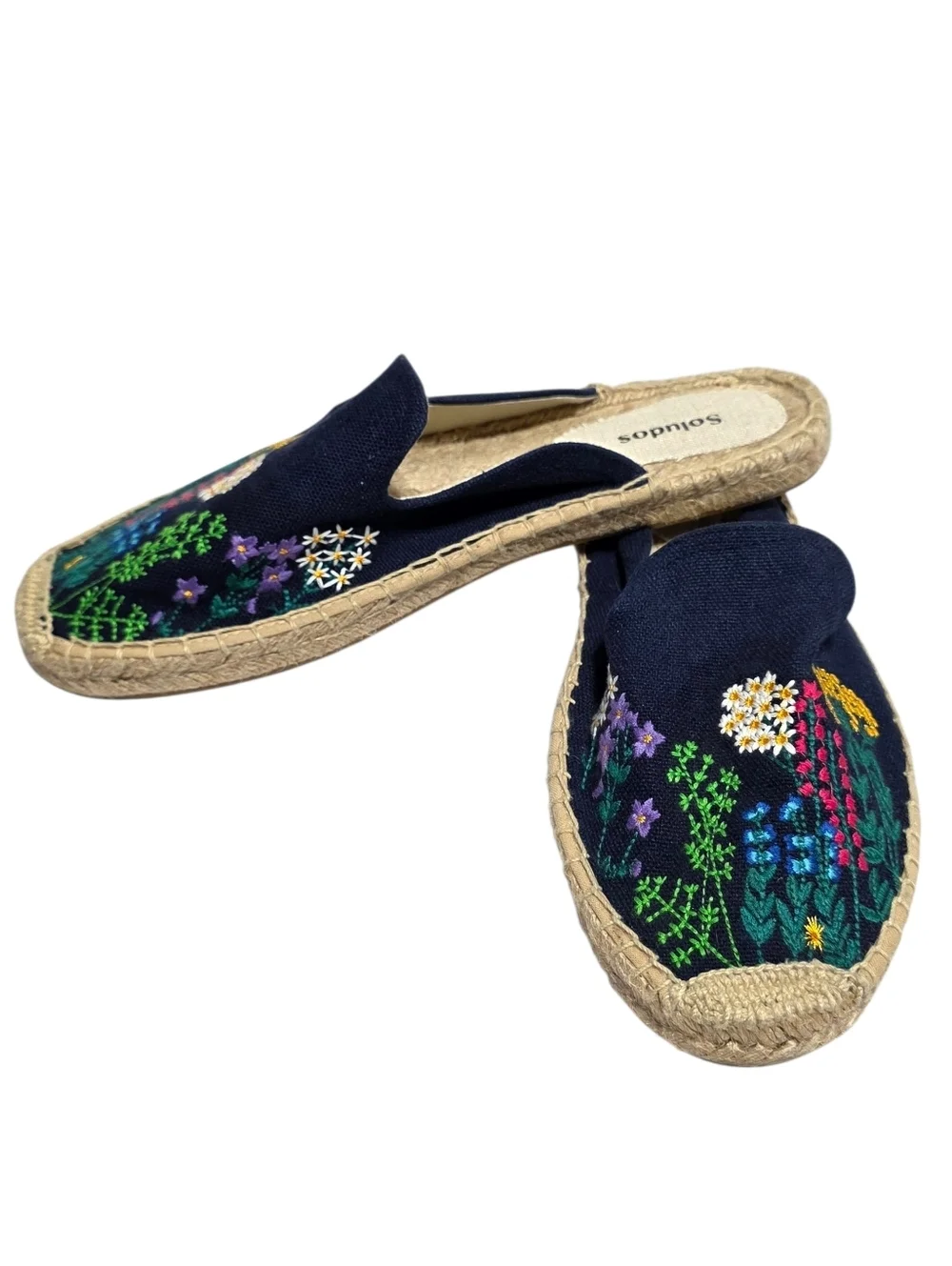 SOLUDOS WILDFLOWER EMBROIDERED ESPADRILLE MULES NAVY SZ 10